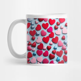 celebrating Valentines day, random floating love hearts Mug